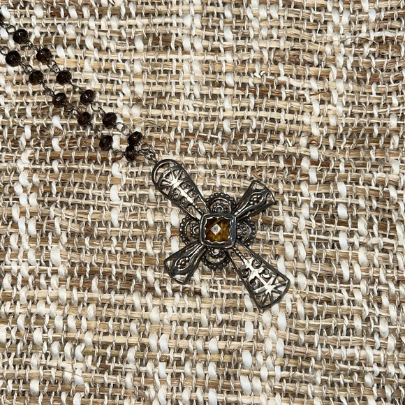 Silpada Smoky Quartz Marquessa Sterling Silver cross Necklace N2331 36” - Picture 3 of 5